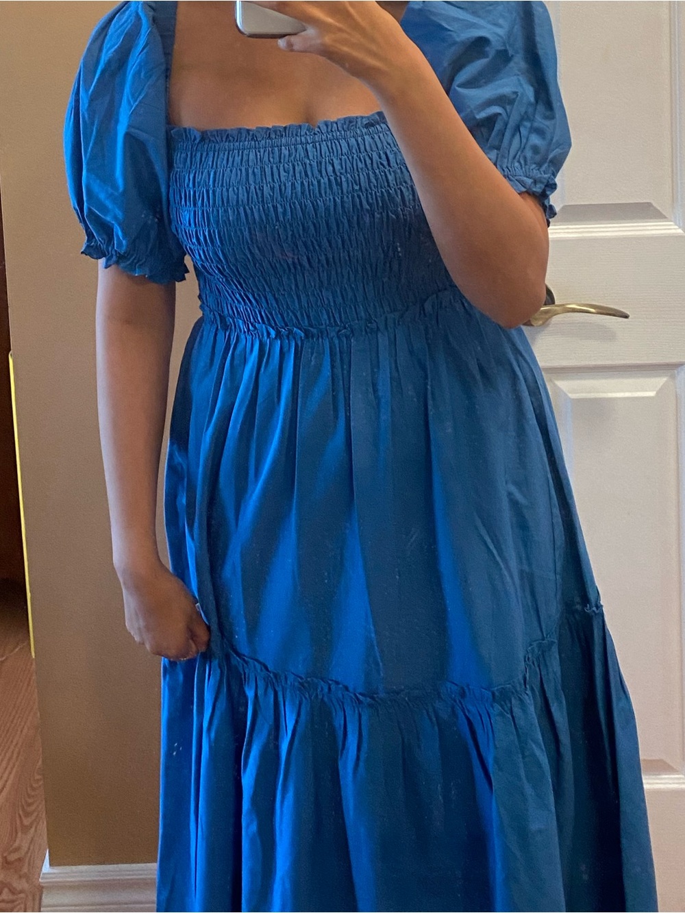Abercrombie & Fitch | Puff Sleeve Smocked Midi Dress | Blue | Small